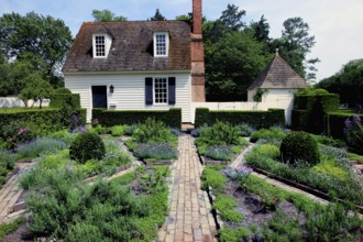 John Blair House with well-kept garden and brick path, Williamsburg, Virginia, USA
