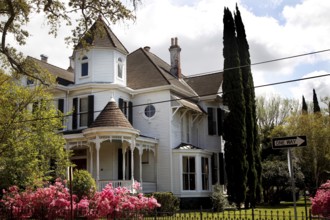 Elegant house with garden and blooming bushes, Natchez, USA