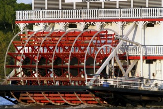 Close-up view of a paddle wheel on a steamer on the Savannah River, Savannah, Georgia, USA
