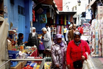Hustle and bustle in the colorful medina of Rabat with many market stalls, Rabat-Salé-Kénitra,
