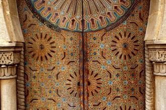 Elaborately decorated door in the Kasbah of Oudaias, Rabat, with detailed patterns,