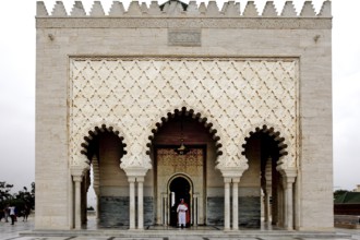 Hassan Mausoleum with impressive façade and decorated entrance, Rabat, Morocco