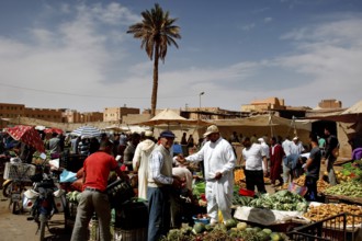 Talking to customers and shopping at the busy market in Rissani, Rissani, Niger, Morocco