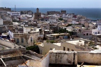 Panoramic view of Safi with Moroccan architecture and sea in the background, Safi, Morocco