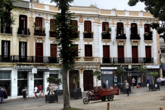 Historic buildings on Rue d'Italie in Tangier with an active street scene, Tanger, null, Morocco