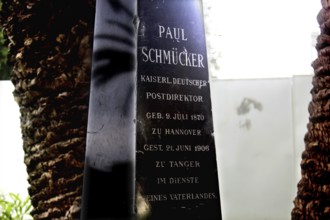 Black tombstone of Paul Schmücker in Mendoubia Park in Tangier, Tangier, Morocco