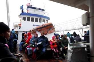 Passengers on whale watching ship Reine on tour in Vesterålen, Andenes, Vesterålen, Norway