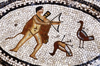 Detailed mosaic in the House of the Duties of Hercules in Volubilis depicting Hercules in one of