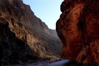 Majestic rock formations of Todra Gorge at sunset, Todra, gorge