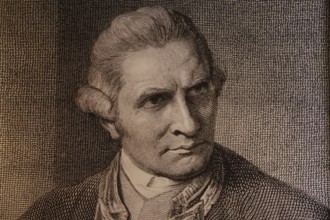 Historical portrait of James Cook at the Waitangi Treaty Ground, Waitangi, Northland, New Zealand