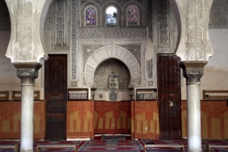 Prayer room at Medersa Bou Inania with stylish decorations, Fez, Fès-Boulemane, Morocco