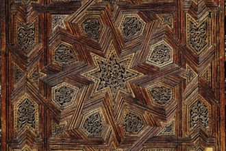 Decorated wooden ceiling with star motif in Medersa Bou Inania, Fez, Fès-Boulemane, Morocco