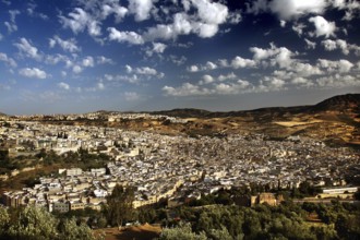 Extensive view of Fez from Bordj Sud with dynamic skies, Fez, Fez el Bali, Morocco