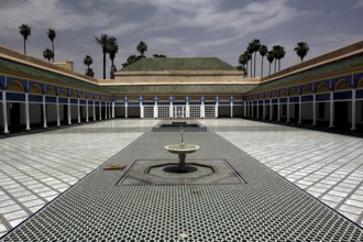 Magnificent courtyard of the Bahia Palace with ornate mosaic floor, Marrakech, Marrakesh-Safi,