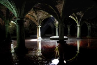 Gothic cistern with water and reflections in the Cité Portugaise of El Jadida, El Jadida, null,