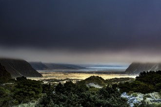 Wide valley view with cloudy sky in Hocker Valley, New Zealand, zero