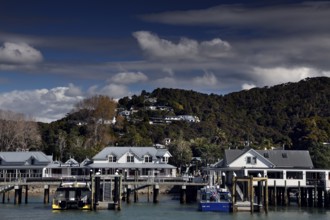 Cosy view of Paihia with harbour and wooded hills, Paihia, New Zealand