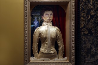 Opulent interior view of Larnach Castle with antique sculpture in a noble frame, Otago Peninsula,