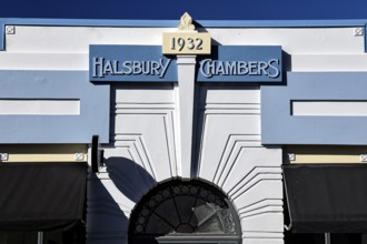 Art Deco building with blue façade built in 1932, Napier, Hawke's Bay, New Zealand