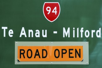 Traffic sign with directions to Te Anau - Milford, Milford Road, New Zealand