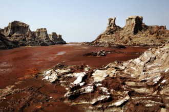 Extensive structures in the volcanic area of Dallol with rocks and canyon, zero