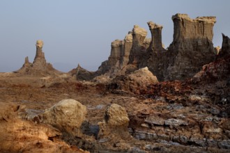Salt canyon in Dallol with characteristic rock formation, zero