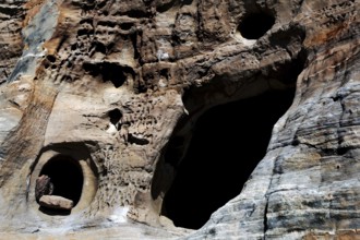 Hermit caves near the rock church Abba Daniel Krokor, impressive and original, Gheralta Mountains,