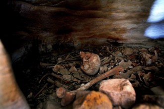 Hermit cave near the rock church Abba Daniel Crokor with visible bones, Gheralta Mountains, zero,
