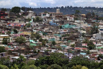 Panoramic view of the dense buildings of the old town of Harar, Harar, Harari, Ethiopia