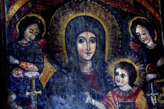 Wall painting in Debre Berhan Selassie depicting Madonna and Child surrounded by angels