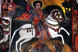 Detailed wall paintings in Debre Berhan Selassie church, Gondar, Ethiopia
