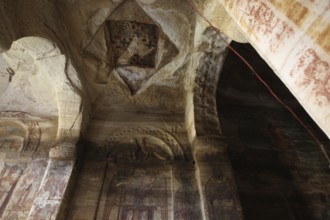 Impressive interior view of the vaulted ceiling of the rock church Debre Mariam Krokor, Gheralta