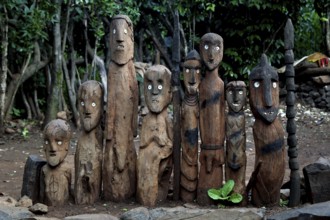 Traditional wooden grave figures representing the artistic culture of the region, Konso, Ethiopia