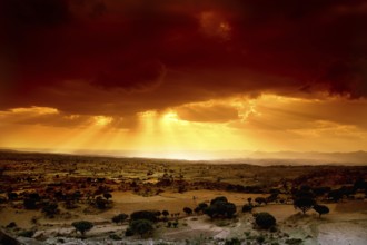 Dramatic sunset over the extensive area near Hawzien, Hawzien, zero, Ethiopia