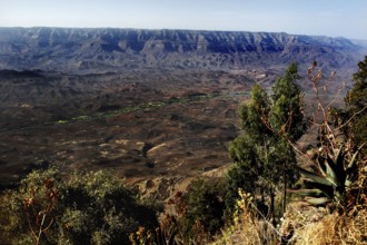 Panoramic view of Lasta mountains with lush vegetation, Lalibela, Amhara, Ethiopia