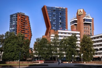 Modern skyscrapers with asymmetrical design in Klaipeda New Town, Klaipeda, Klaipeda County,