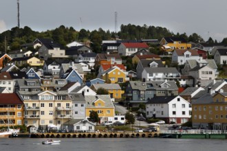 Houses on Nordlandet in Kristiansund, colorful roofs and superimposed buildings, Kristiansund, Møre