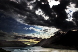 Dramatic clouds over Raftsund with mountains in the background, Austvågøy, Raftsund, Norway