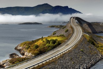 Storseisund Bridge on the Atlantic Road, an elegant curved road connection across the sea,