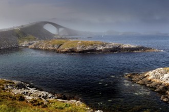 Storseisund Bridge stretches elegantly across the sea at the Atlantic Strait, Atlanterhavsveien,