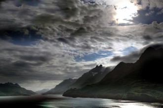Dramatic cloud formations over Raftsund in Lofoten, Lofoten, Nordland, Norway