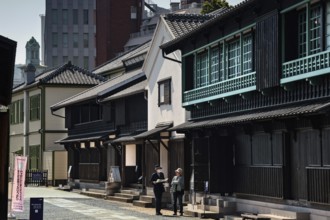 Traditional houses in Dejima with a mix of historic and modern elements, Nagasaki, Kyushu, Japan