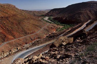 Serpentine-like road through the rocky landscape of the Ounilla Gorge