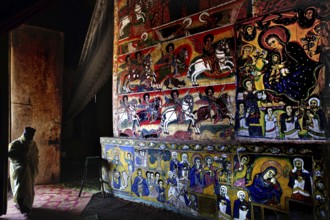 Colourful wall paintings inside the Ura Kidhane Mihret, zero