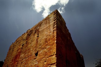 View of the impressive Great Temple of Yeha under a dramatic sky