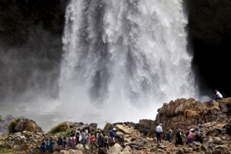 Large Blue Nile Waterfall with Visitors Below, Tisissat, Ethiopia