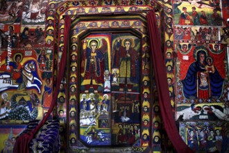 Detailed wall paintings depicting religious scenes and icons, Lake Tana, Ura Kidhane Mihret,