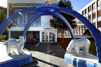 Polar bear memorial at an entrance in the city of Hammerfest, Hammerfest, Norway