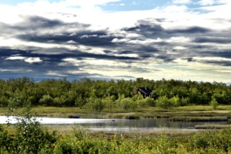 Landscape with lake and cloud formations near Karasjok, Karasjok, Finnmark, Norway