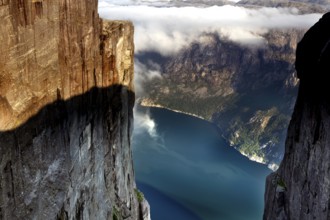 Captivating view from steep cliffs of the Lysefjord below, Kjerag, Rogaland, Norway